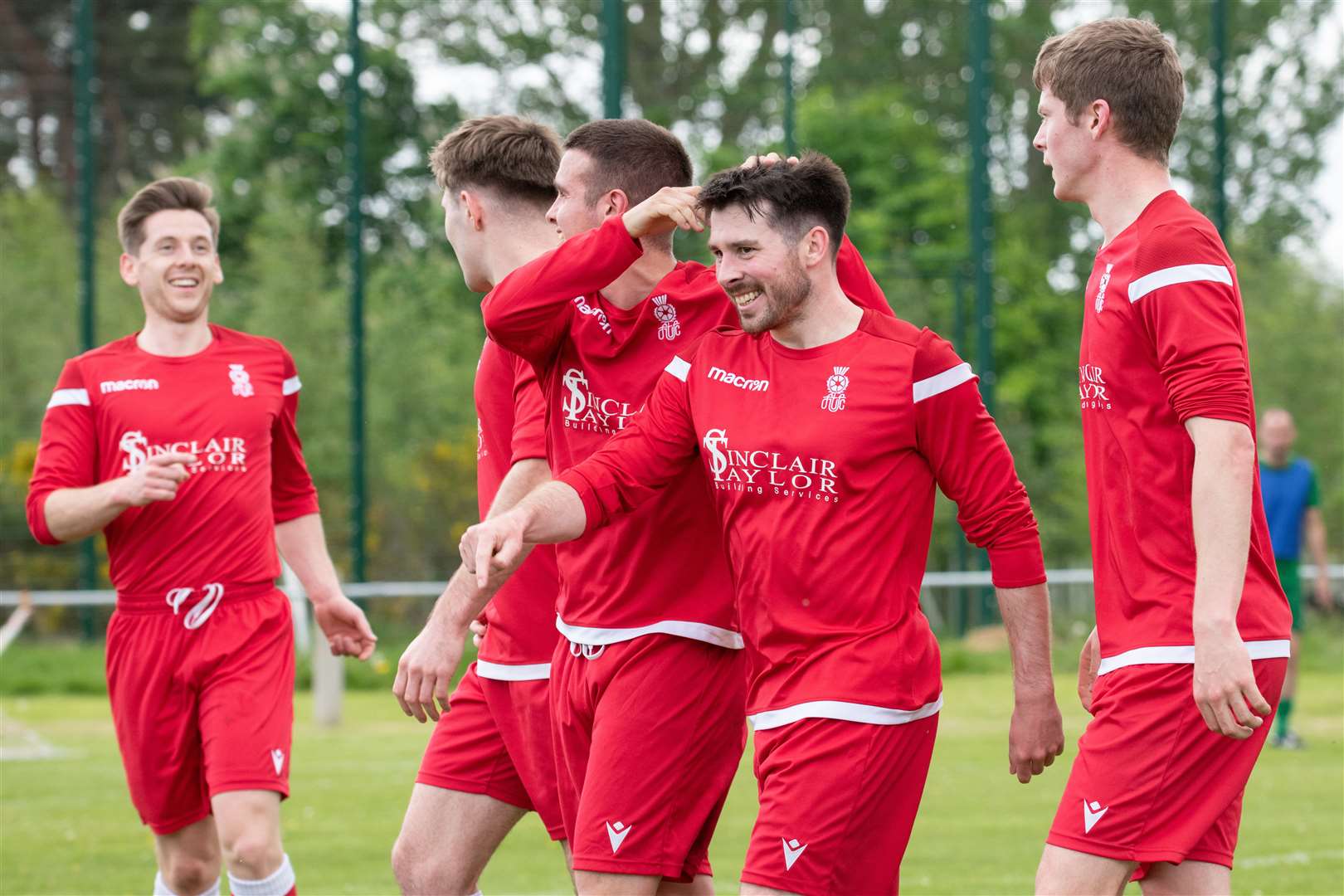 Forres Thistle's Matthew Fraser celebrates his goal after he makes it 1-1 in the first half...Dufftown FC (2) vs Forres Thistle FC (2) - Dufftown FC win 5-3 on penalties - Elginshire Cup Final held at Logie Park, Forres 14/05/2022...Picture: Daniel Forsyth..