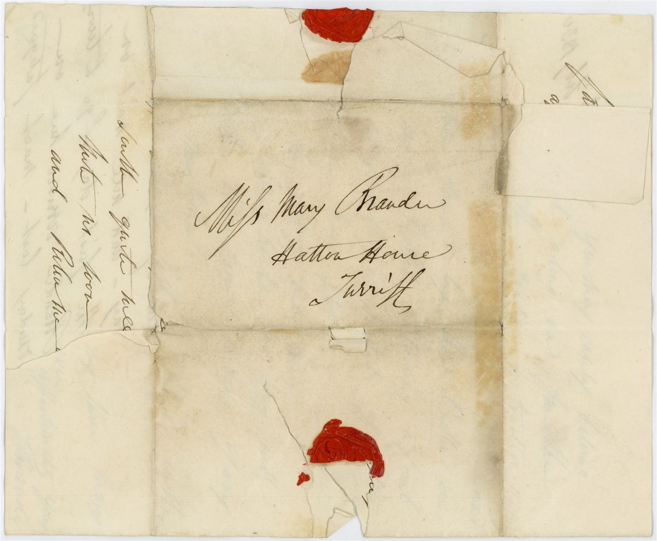 A letter posted to Turriff with the original sealing wax included.
