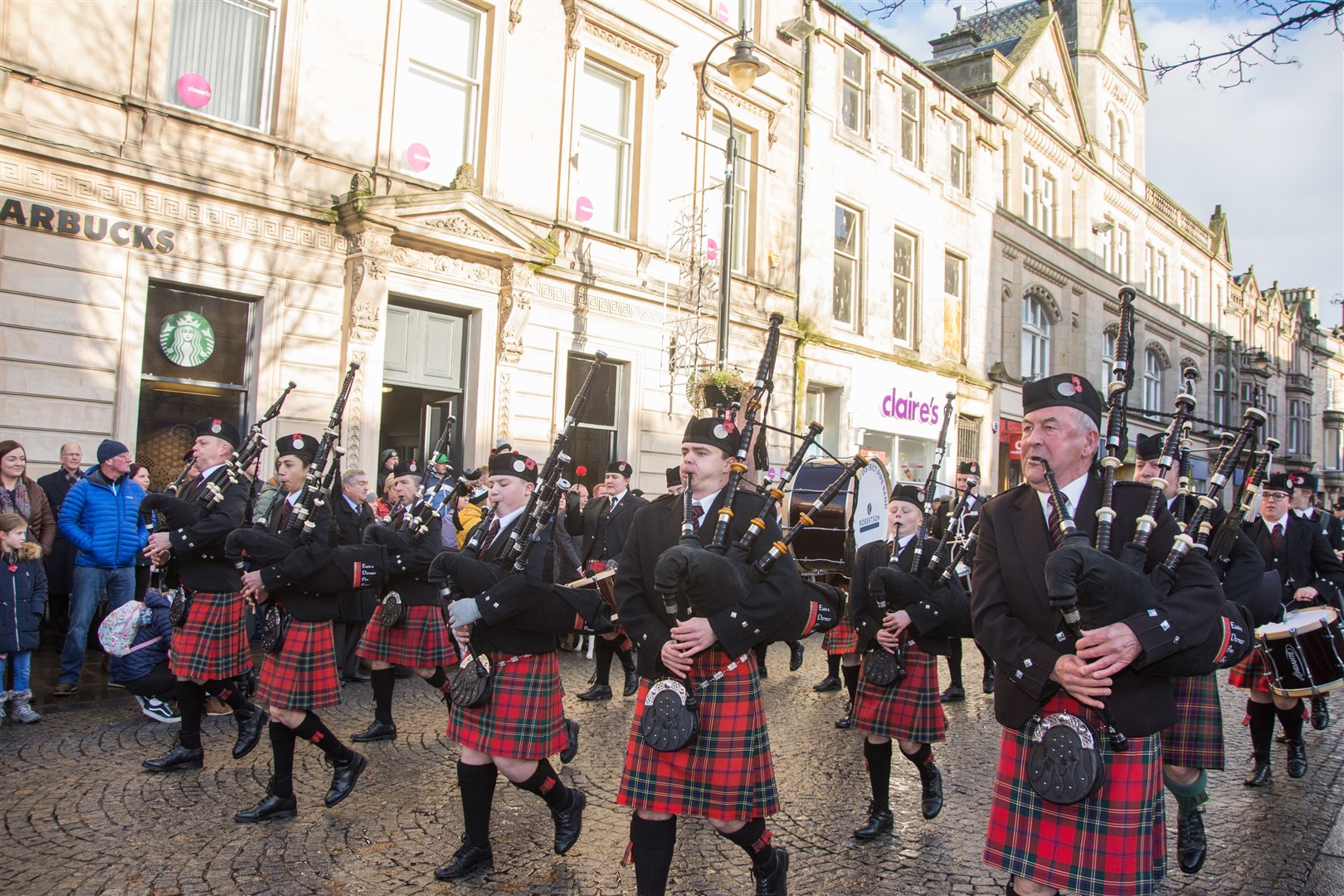 Elgin & District pipe band lead the parade on Remembrance Day last year. Picture: Becky Saunderson..