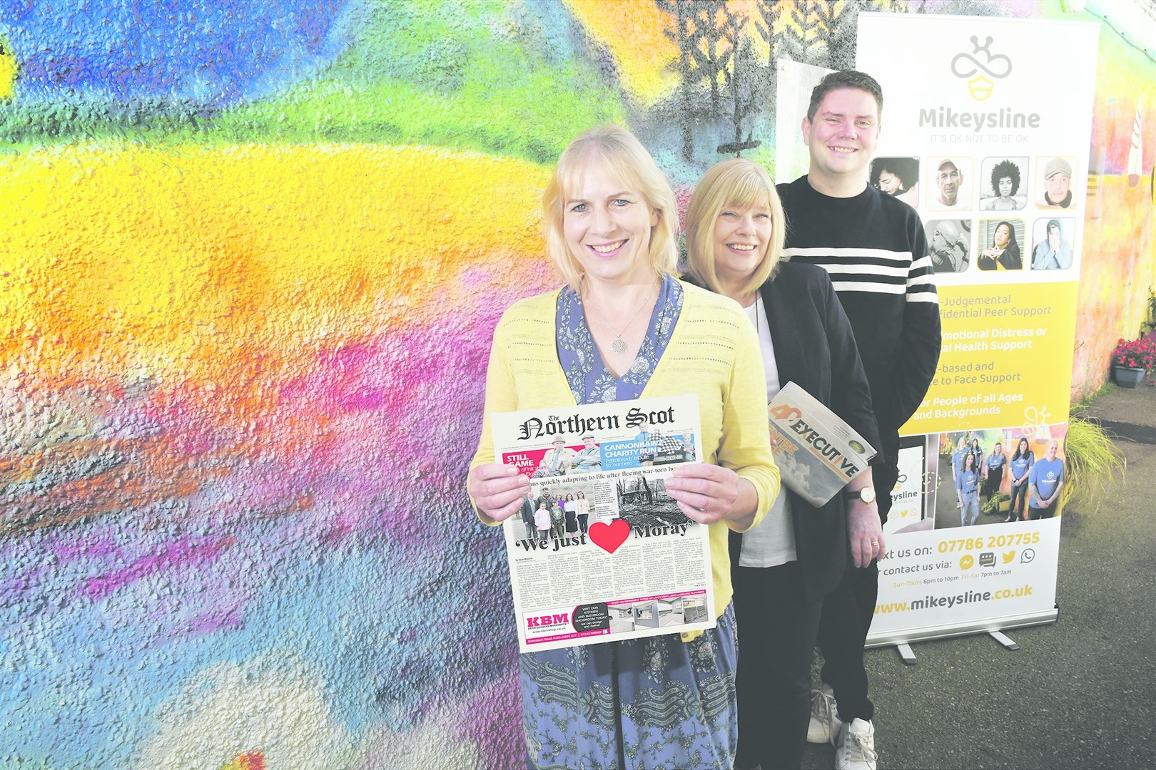 Emily Stokes, Mikeysline CEO, Bonnie McColl, Mikeysline Office Manager and Darrel Paterson, Highland News and Media Charity Champion Picture: James Mackenzie