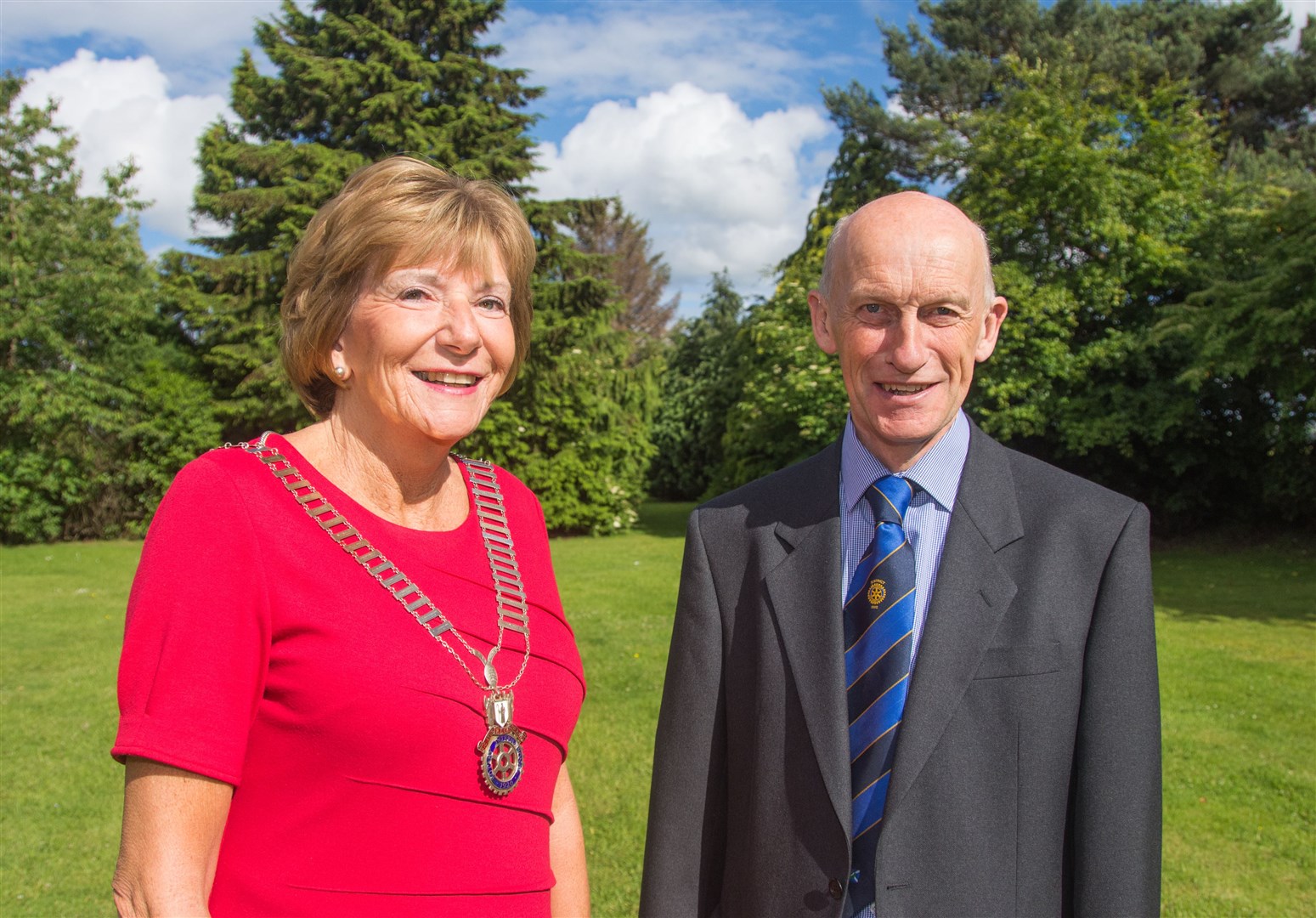 Margaret Stenton pictured last year with the Rotary Club of Elgin's outgoing president George Duthie.