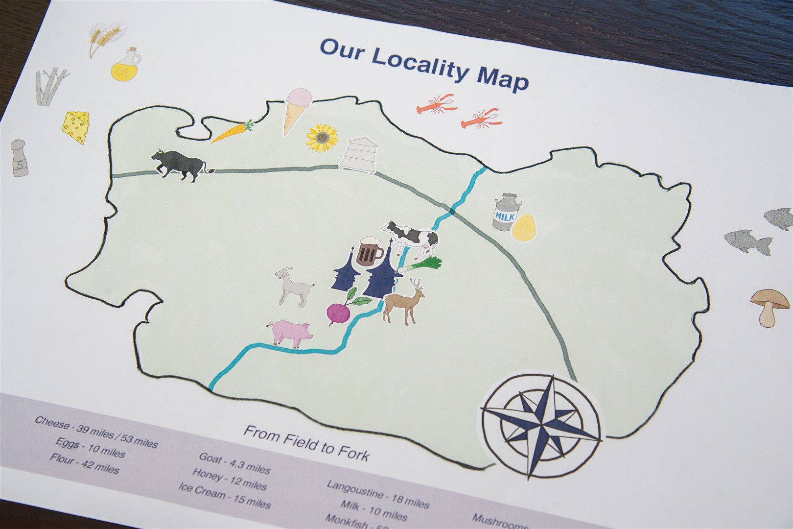 The new menu has a map showing where all the ingredients were reared or grown. Picture: Daniel Forsyth.