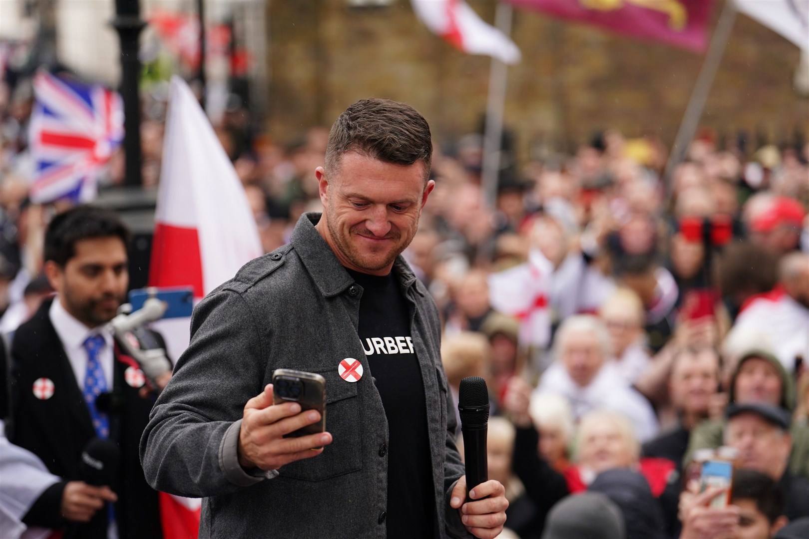 Tommy Robinson attending a St George’s Day event on Whitehall, in Westminster (Jordan Pettit/PA)