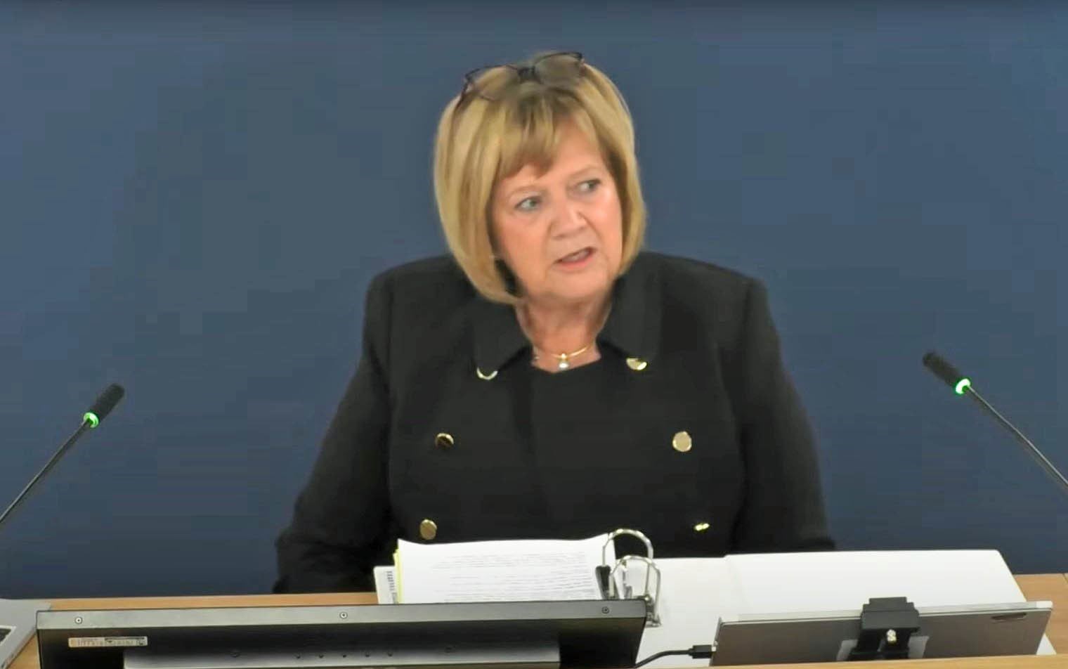 Baroness Heather Hallett asked about a briefing paper for new health minister Robin Swann (UK Covid-19 Inquiry/PA)