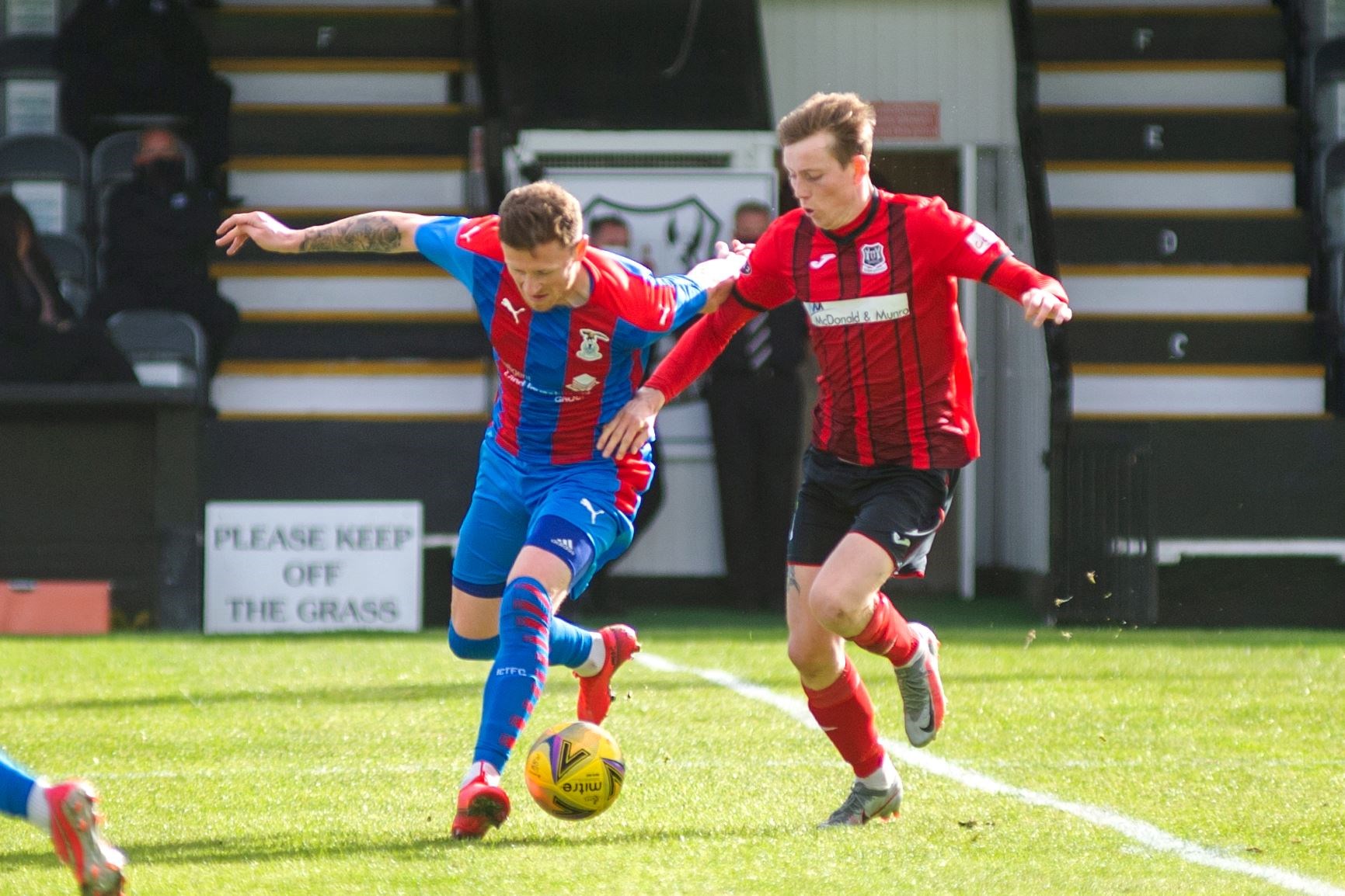 Shane Sutherland and Kane Hester were on opposite sides when Elgin City played Inverness Caledonian Thistle at Borough Briggs. Picture: Daniel Forsyth