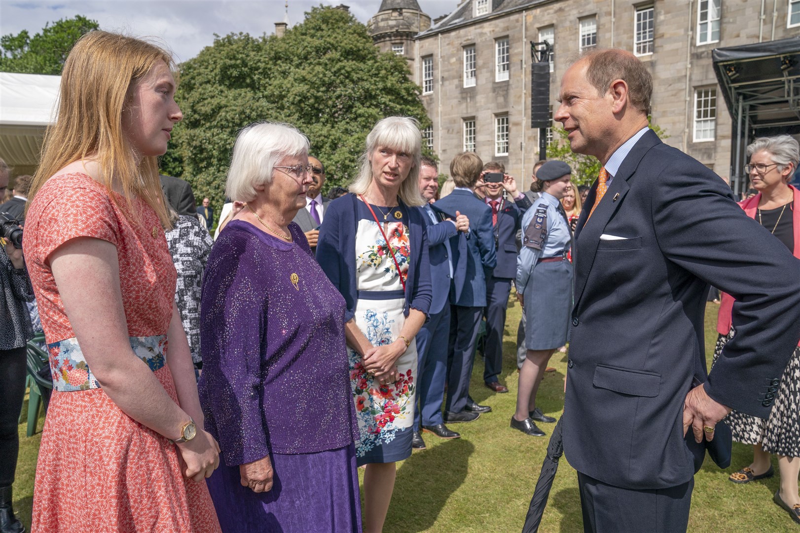 The Earl of Wessex met (from left) Jennifer Shaw, Elspeth Shaw and Kirsty Shaw, three generations of the same family from the Isle of Skye who all hold the gold award, during the Gold Award Celebration (Jane Barlow/PA)