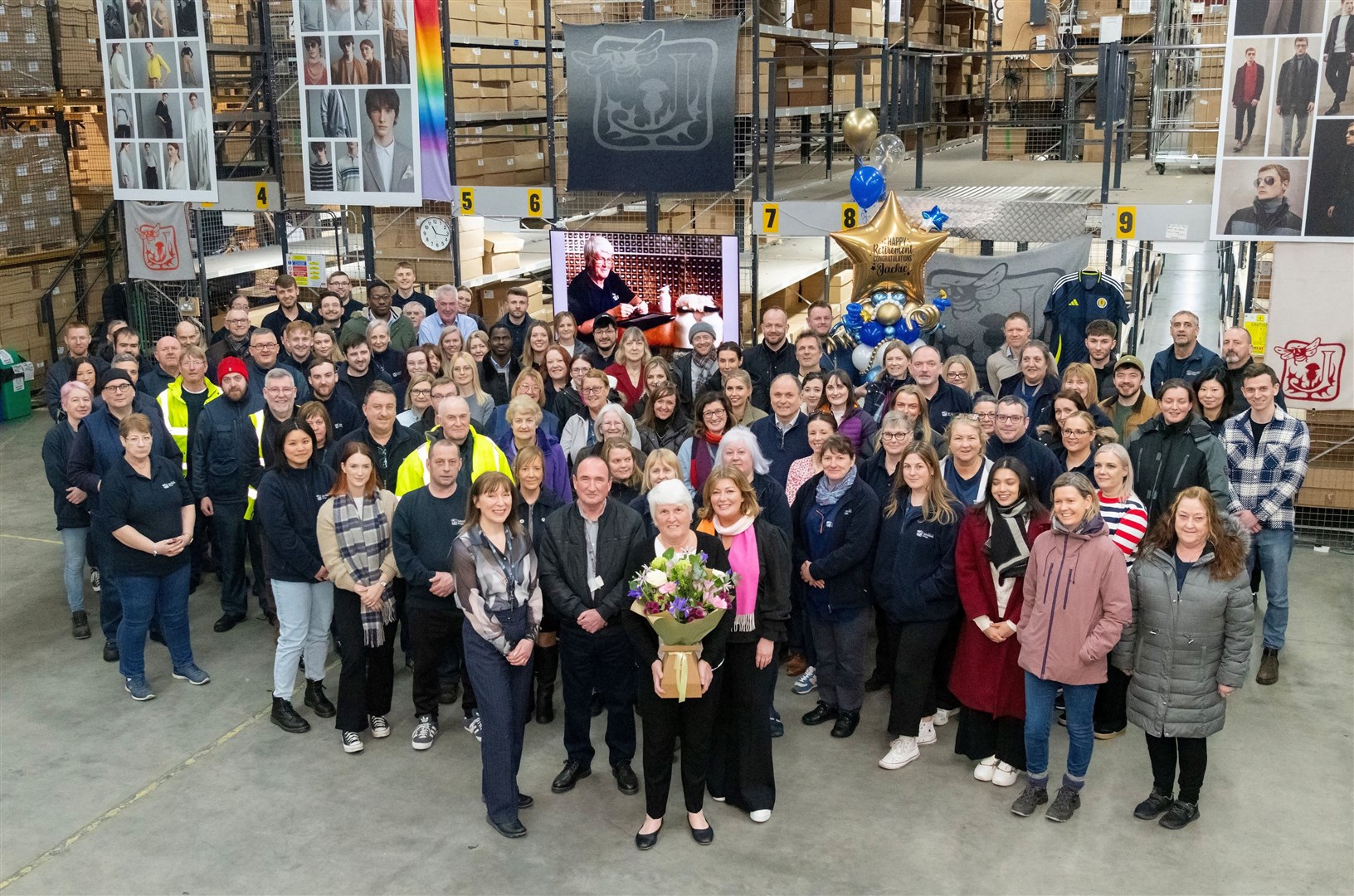 Dozens gathered to celebrate Johnstons of Elgin's longest-serving staff member Jackie Dean (front centre), as she retires after 48 years...Picture: Beth Taylor