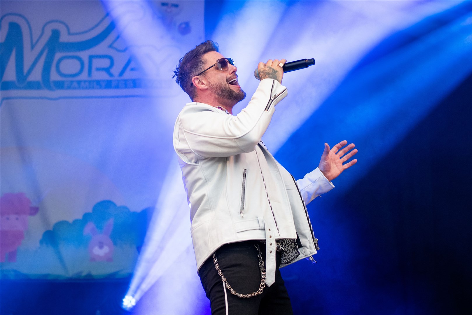 Brian McFadden of Boyzlife takes to the stage on the Sunday evening of the festival. Picture: Daniel Forsyth.