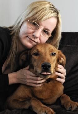 Tracy Beattie with her seven month old puppy Diesel.